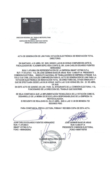 Acta de generación Link de votación